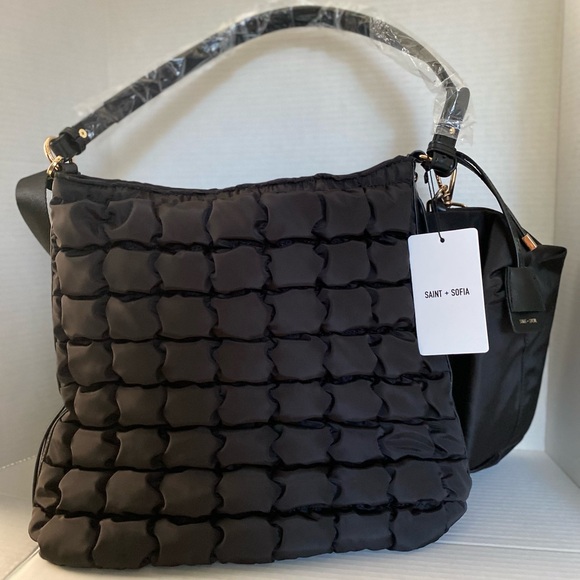 NWT Saint + Sofia The Darcey Puff  Quilted Shoulder Tote Bag Black - Picture 3 of 12